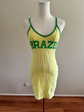 Forever 21 Brazil Yellow Mini Dress with Green Trim